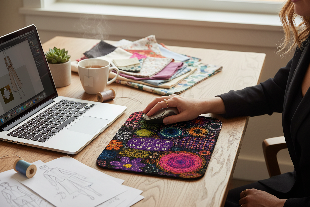 Floral Fabric Art Mouse Pad Lifestyle