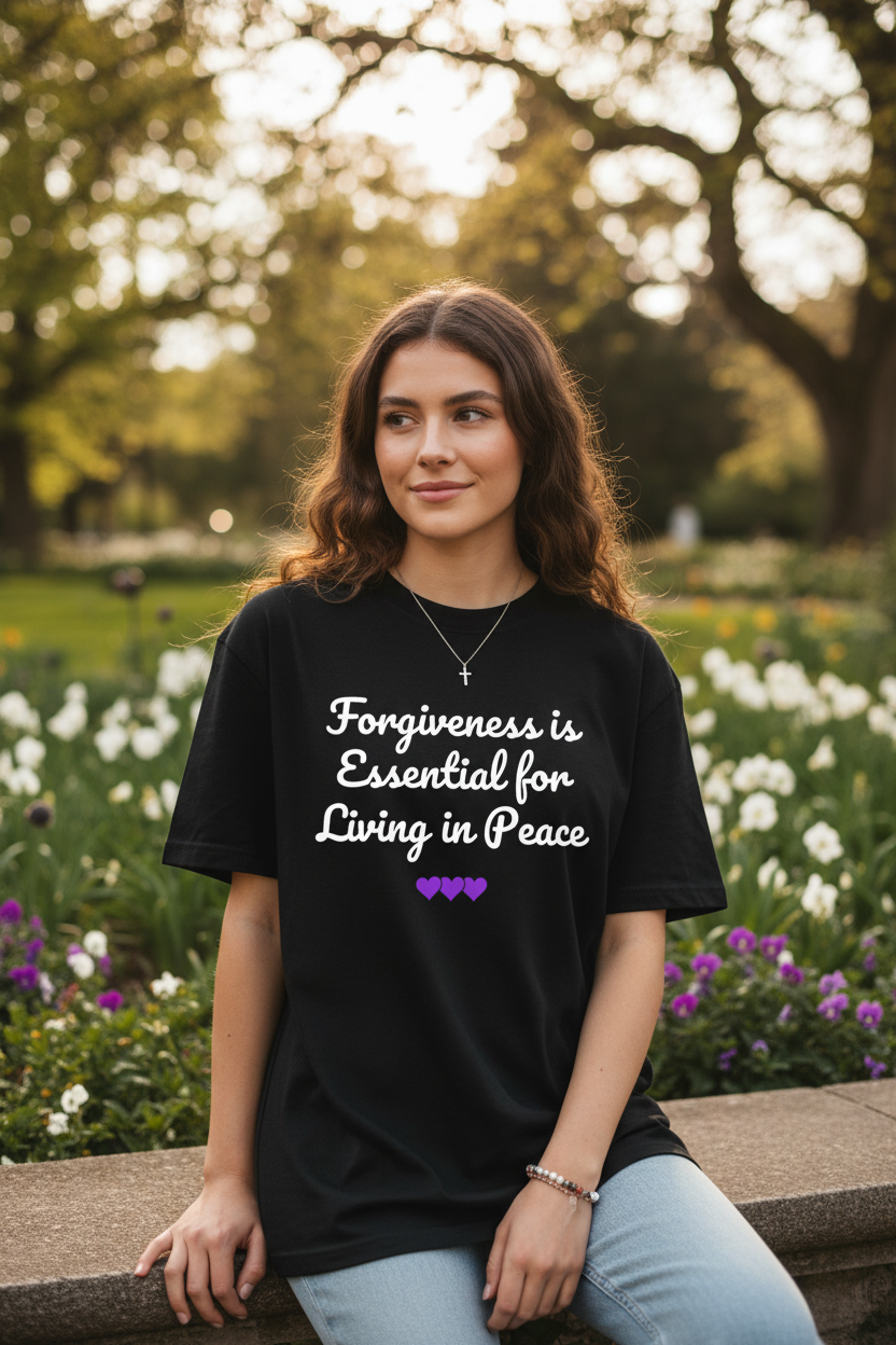 Forgiveness Tee White Script Lifestyle