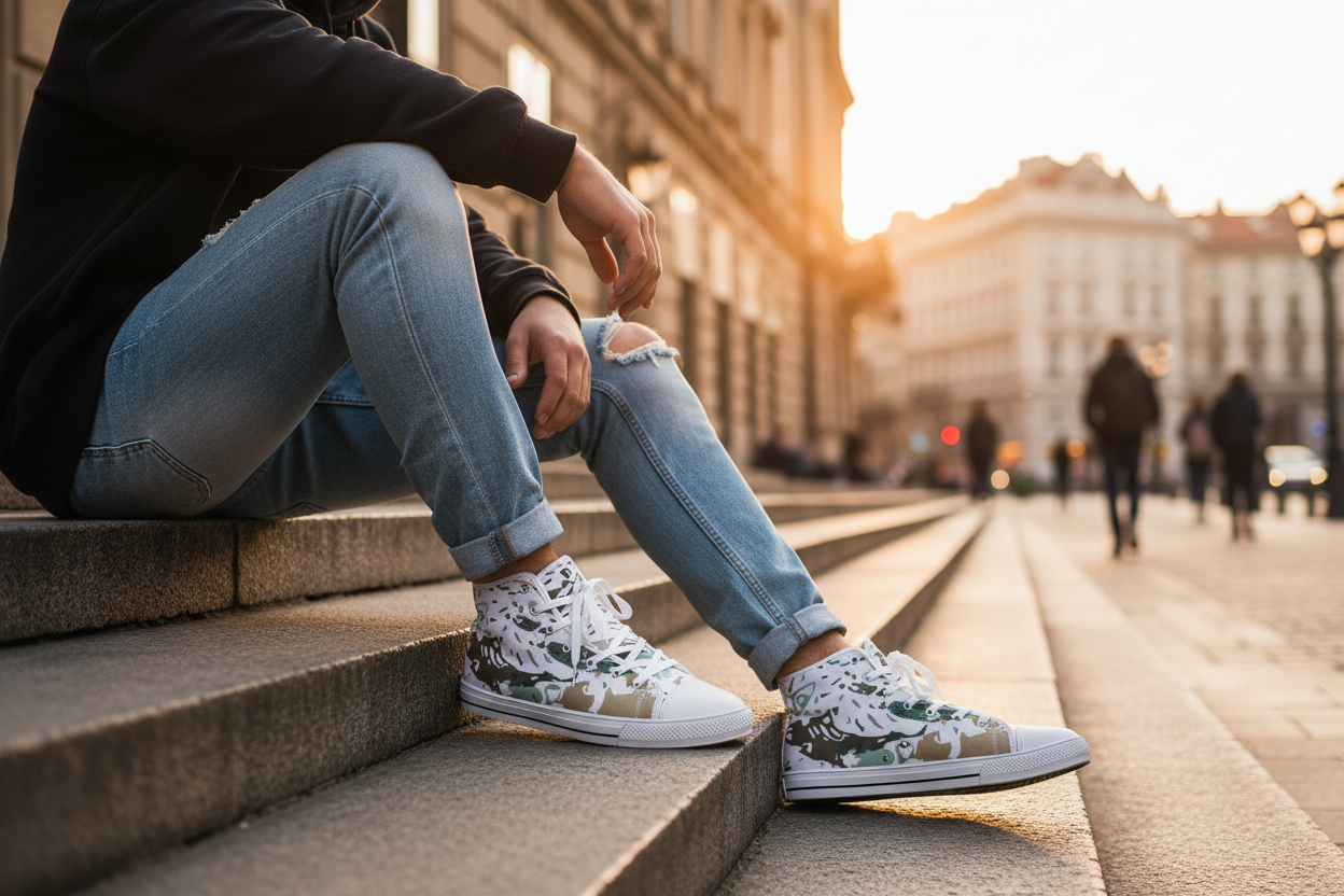 Custom printed high top canvas shoes urban street style