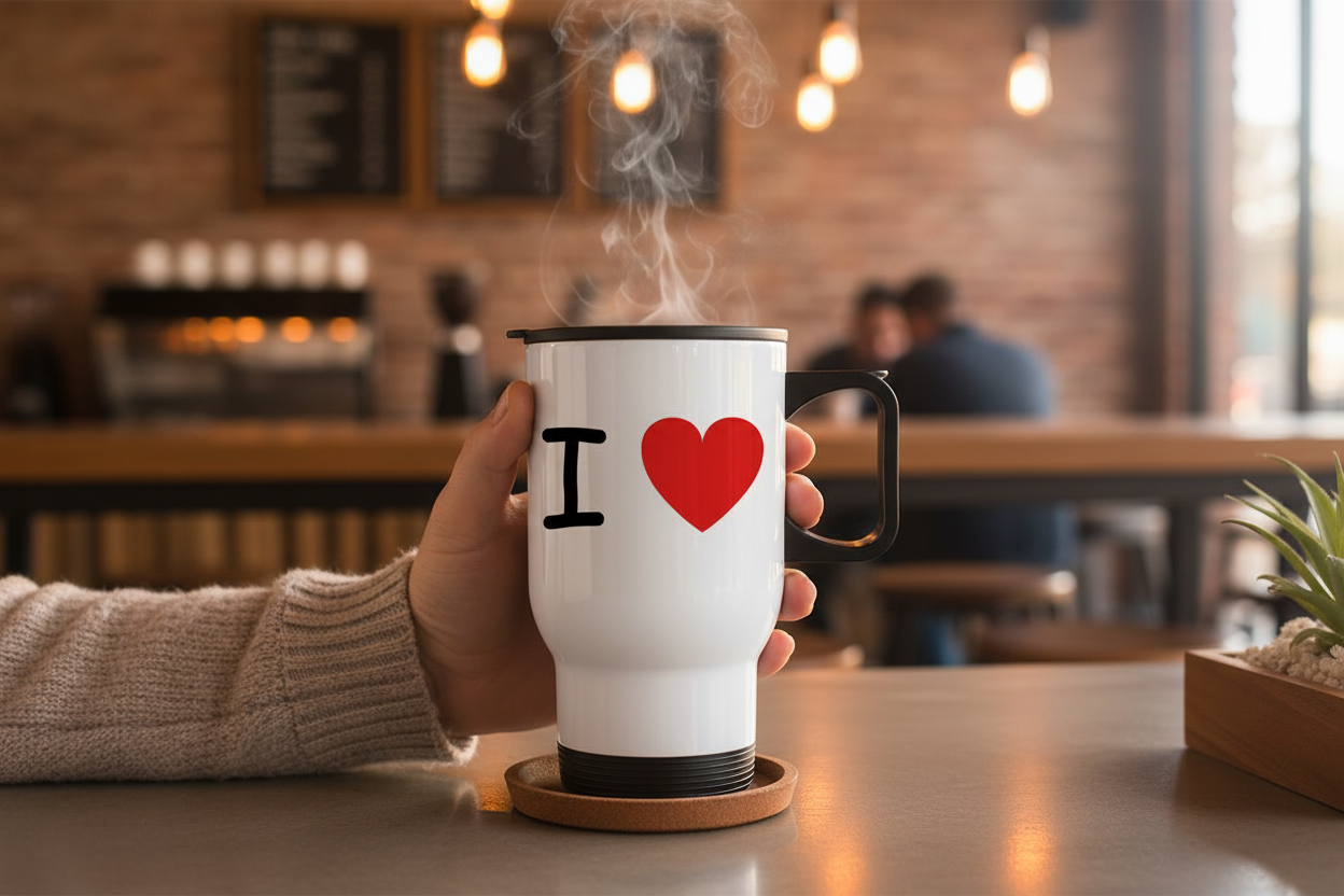 Travel Mug coffee shop lifestyle shot