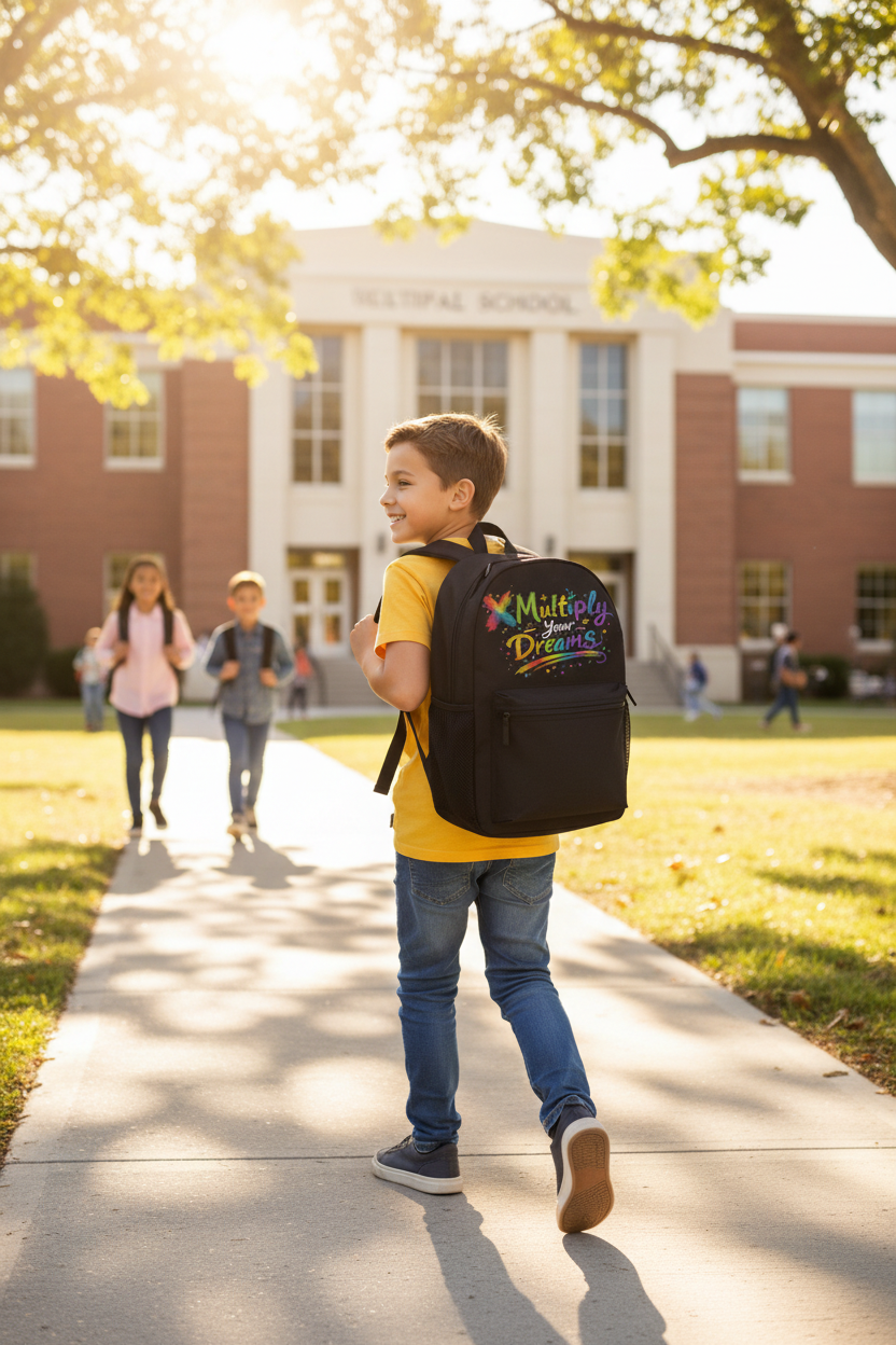 Multiply Your Dreams Backpack on Kid's Back